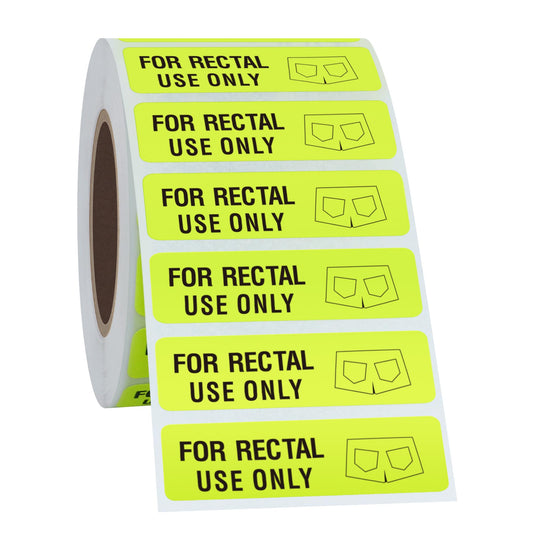 Shorts Stickers Bright Labels Fluorescent Paper for Rectal Use Only, 500 Stickers, 38x10 mm, Yellow