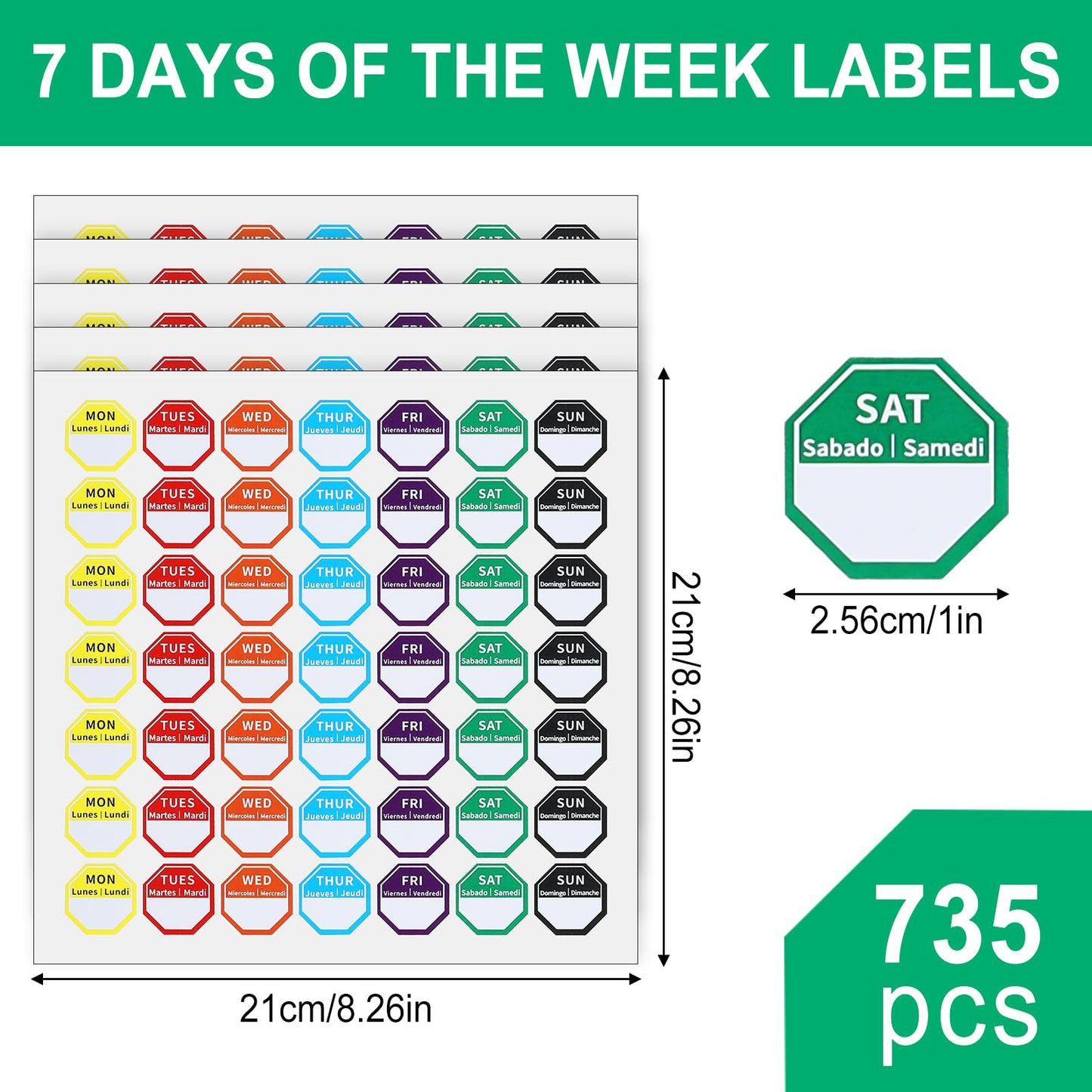 Giantree 735 Pcs Food Labels Stickers 7 Day of The Week, 1 Inch Color Coding Food Rotation Labels, Writable and Removable Day Label Peel Tab for Restaurant Kitchen Containers