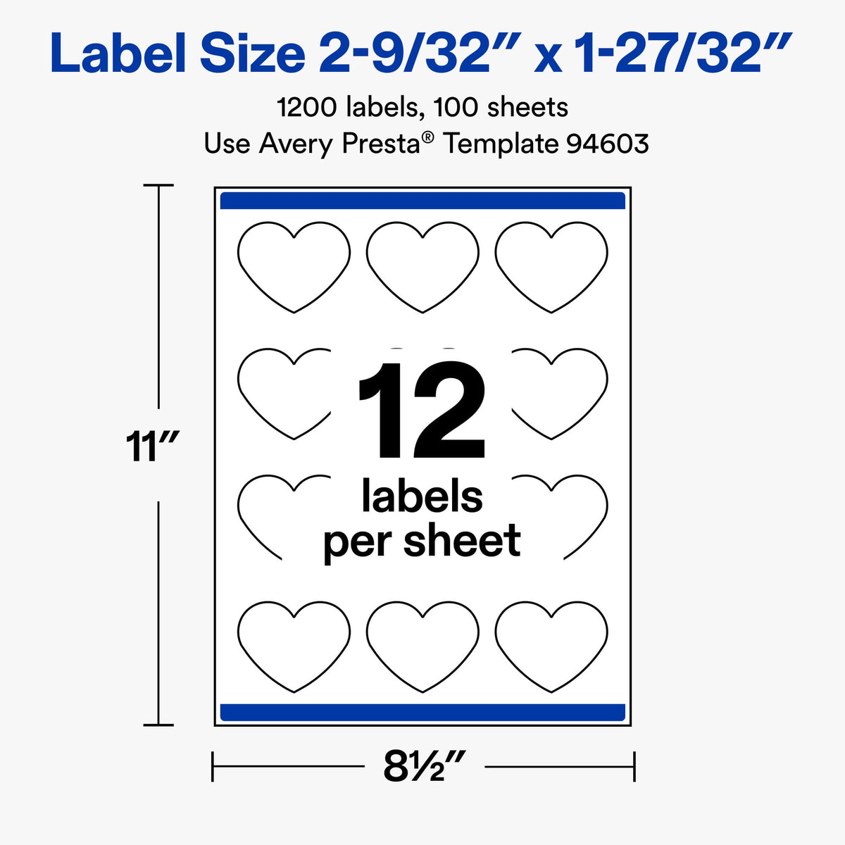 Avery Matte White Heart Labels, Sure Feed Technology, 2-9/32" x 1-27/32", 1,200 Matte White Printable Labels 1,200 labels
