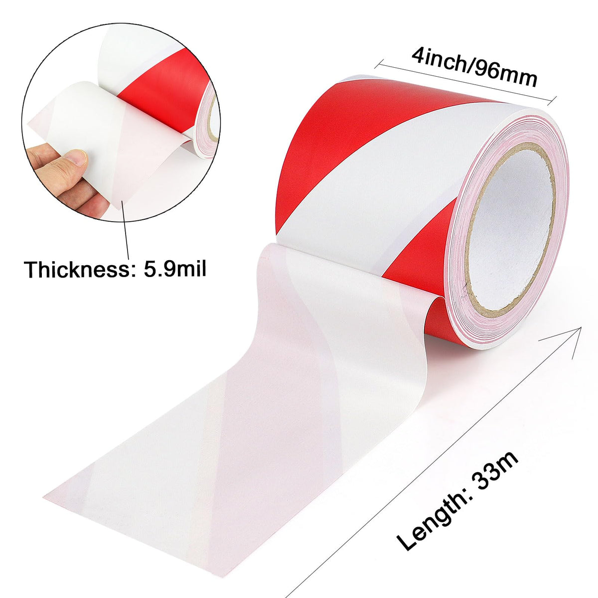BOMEI PACK Floor Marking Tape 4 Inch x 108FT Red & White Warning Safety Stripe Tape for Walls, Floors, Pipes, Warterproof Caution Tape Ideal for Marking Hazardous Areas, Equipment