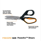 Fiskars Pro 8" PowerArc Shop Shears, Heavy Duty Serrated Utility Scissors 8" 1 Count