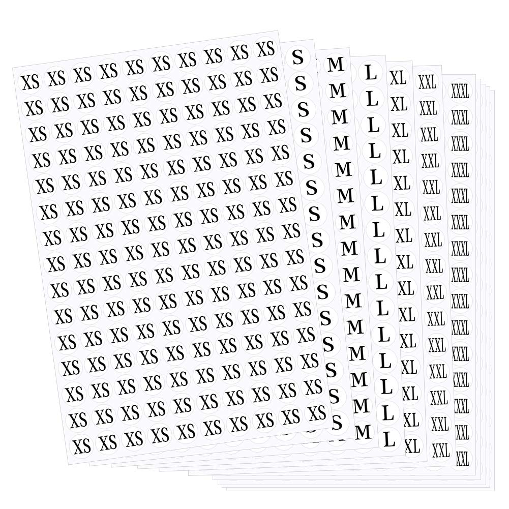 Hifunwu 7500 PCS 1/2" Clothing Size Stickers Labels Retail Shirt Size Stickers for Clothing Self Adhesive in 7 Sizes (XS, S, M, L, XL, XXL, XXXL)