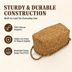 Elsjoy Set of 3 Woven Seagrass Baskets with Handles, Oval Wicker Woven Storage Baskets, Rattan Shelf Basket for Fruit, Bread, Kitchen