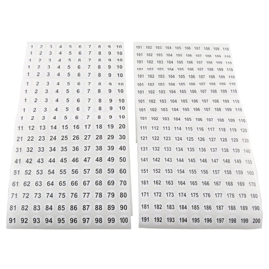 Number Stickers LUORNG 20 Sheets 0.4" 1 to 200 Digital Sticker Circular Self Adhesive Labels Black on White (10 Sheets 1 to 100 and 10 Sheets 101 to 200)