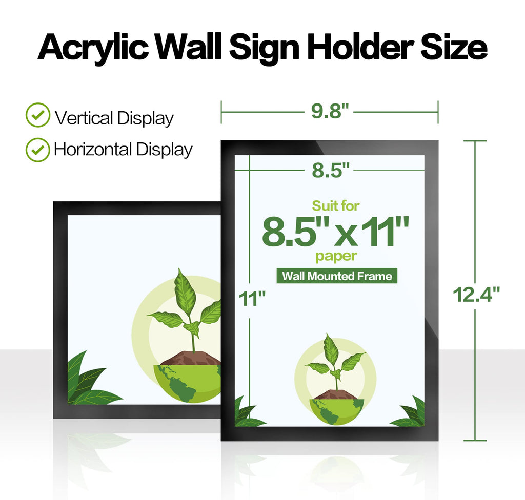 8.5" x 11" Acrylic Sign Holder Wall Mount, Self Adhesive Magnetic Display Frame with Nano Tape and Strong Magnetic Frames for Wall, Door, Glass, Home, Store, Office (Black, 3Pack) Black 3 Pack 8.5" x 11"