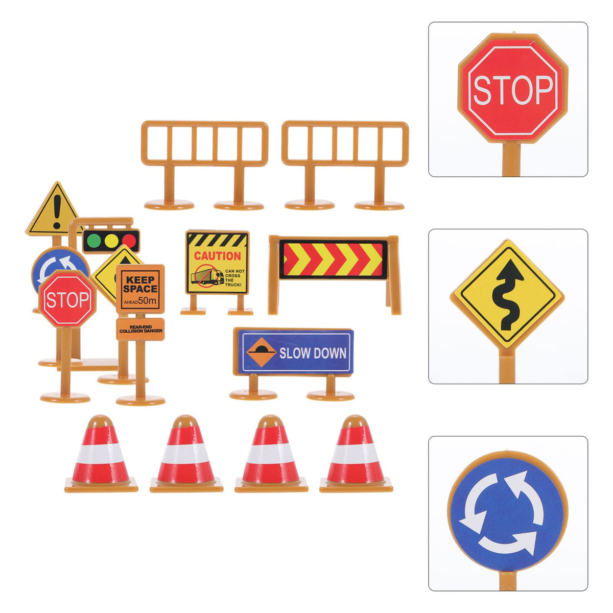 iplusmile Kids Traffic Signs Playset: 30pcs Street Traffic Cone Barricade Signs Crosswalk Signal Educational Mini Toys for Boys Girls, Ages 3+