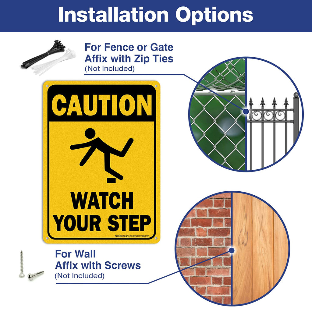 (4 Pack) Caution Watch Your Step Sign Safety Sign, 10 x 7 Inches rectangle, .040 Rust Free Aluminum, UV Protected and Waterproof, Weather Resistant, Durable Ink, Easy to Mount