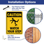 (4 Pack) Caution Watch Your Step Sign Safety Sign, 10 x 7 Inches rectangle, .040 Rust Free Aluminum, UV Protected and Waterproof, Weather Resistant, Durable Ink, Easy to Mount
