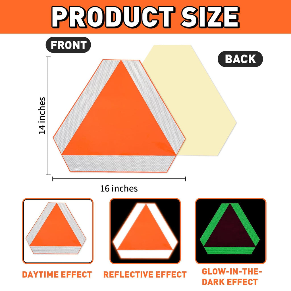 3 Pack Glow in The Dark Slow Moving Vehicle Signs Safety Stickers 14x16In 3