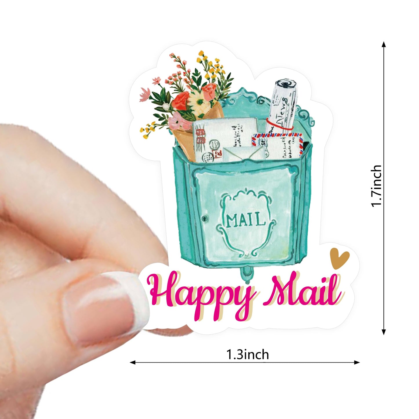 Happy Mail Stickers & Labels (500pcs) - Cute Thank You Boutique Packaging, Flowers Retro Blue Mail Stickers