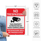 Large Video Surveillance Signs, 14x10 Inches No Trespassing Sign Private Property Sign, Reflective Aluminum, Fade Resistant,Indoor or Outdoor Use (4-Pack) 14x10" 4 Pack