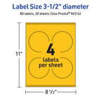 Avery® Printable Round Labels, Sure Feed® Technology, 3-1/2" Diameter, Bright Yellow Labels, Print-to-The-Edge, Laser/Inkjet Printable, 80 Total, Great for Packaging and Candles 80 labels