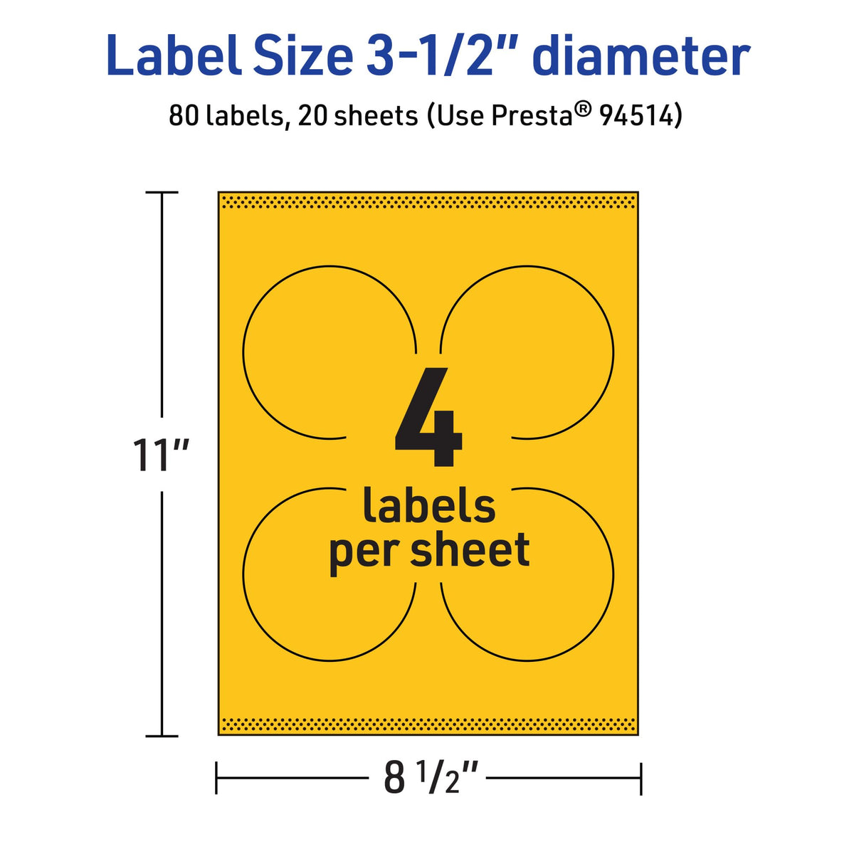 Avery® Printable Round Labels, Sure Feed® Technology, 3-1/2" Diameter, Bright Yellow Labels, Print-to-The-Edge, Laser/Inkjet Printable, 80 Total, Great for Packaging and Candles 80 labels
