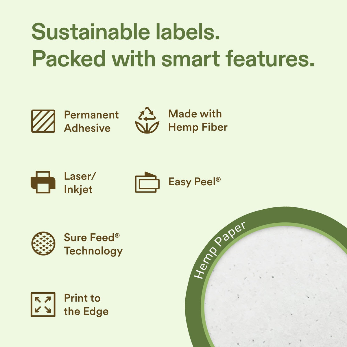 Avery Printable Round Hemp Labels with Sure Feed Technology, 1-1/2" Diameter, Off-White, Print-to-the-Edge, Laser & Inkjet Compatible, 400 Total, Great for Product Branding, Packaging, and More Hemp Paper 400 Labels