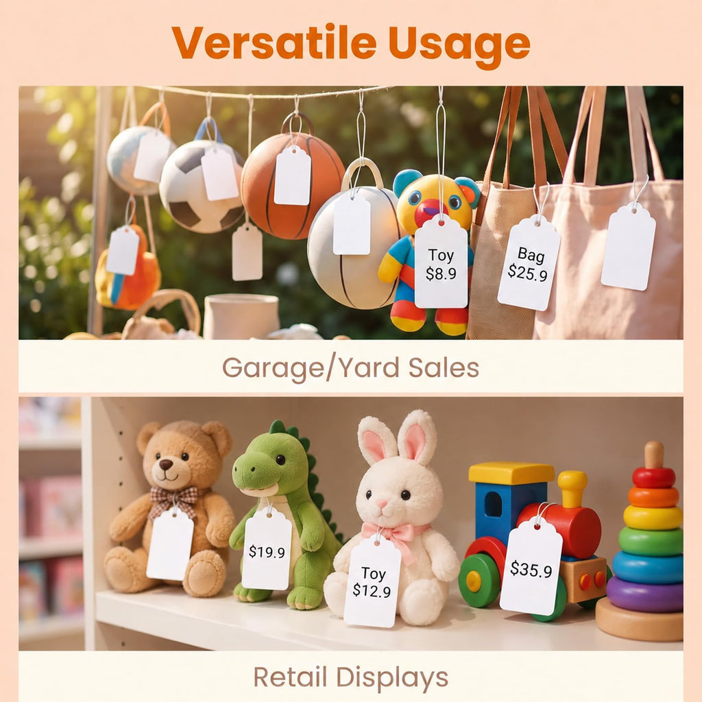 3000Pcs White Price Tags with String 1.77 X 1.1 in String Tags, 250 GSM