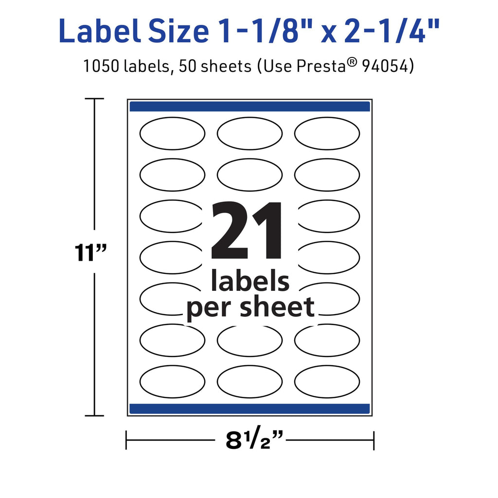 Avery TrueBlock Matte White Oval Labels, Sure Feed Technology, 1-1/8" x 2-1/4", 1,050 Matte White Labels, Print-to-The-Edge, Laser/Inkjet Printable, Great for Packaging and Product Merchandising 1,050 labels