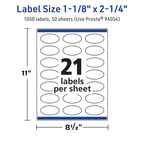 Avery TrueBlock Matte White Oval Labels, Sure Feed Technology, 1-1/8" x 2-1/4", 1,050 Matte White Labels, Print-to-The-Edge, Laser/Inkjet Printable, Great for Packaging and Product Merchandising 1,050 labels