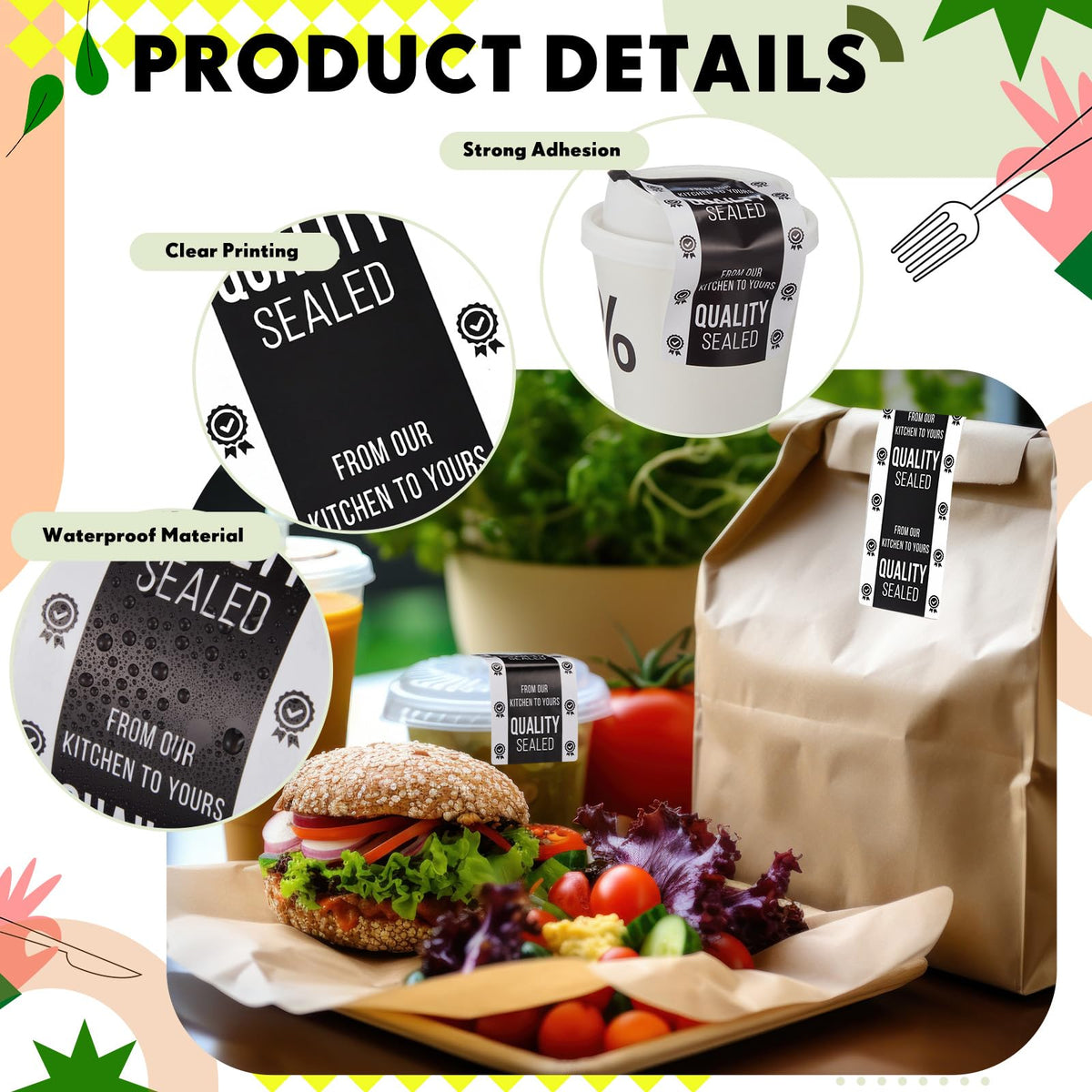 500 Pieces Tamper Evident Stickers 2 x 4 Inch Seal Proof Tape Safe Labels Sealed Tamper Proof Stickers for Drink Food Container Freshness Pizza Boxes Secure Food Delivery Black, White 500