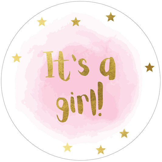 Mobiusea Creation It's a Girl Baby Favors Labels | 60pcs Waterproof Elegant Watercolor Stickers in 2" | Baby Shower Favors Labels, Invitation Stickers for Gifts, Decorations