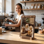 1 Pack Classy Sign Holder 8.5 x 11 with Slanted Wooden Base, Vertical Countertop Menu Display Stand for Coffee Shop, Bakery, Retail, Wedding 8.5x11, 1 Pack