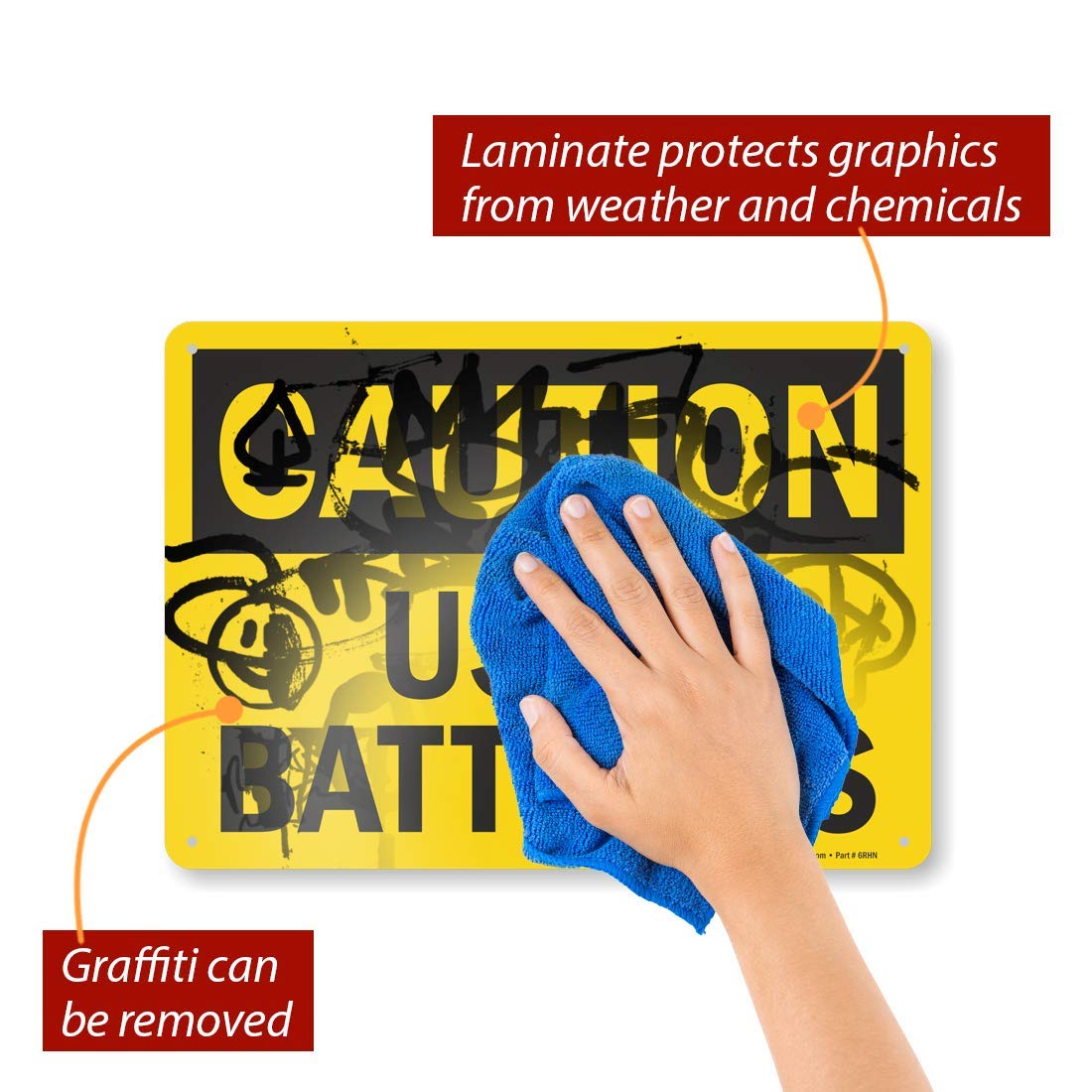 SmartSign "Caution - Used Batteries" Sign | 10" x 14" Aluminum Black on Yellow