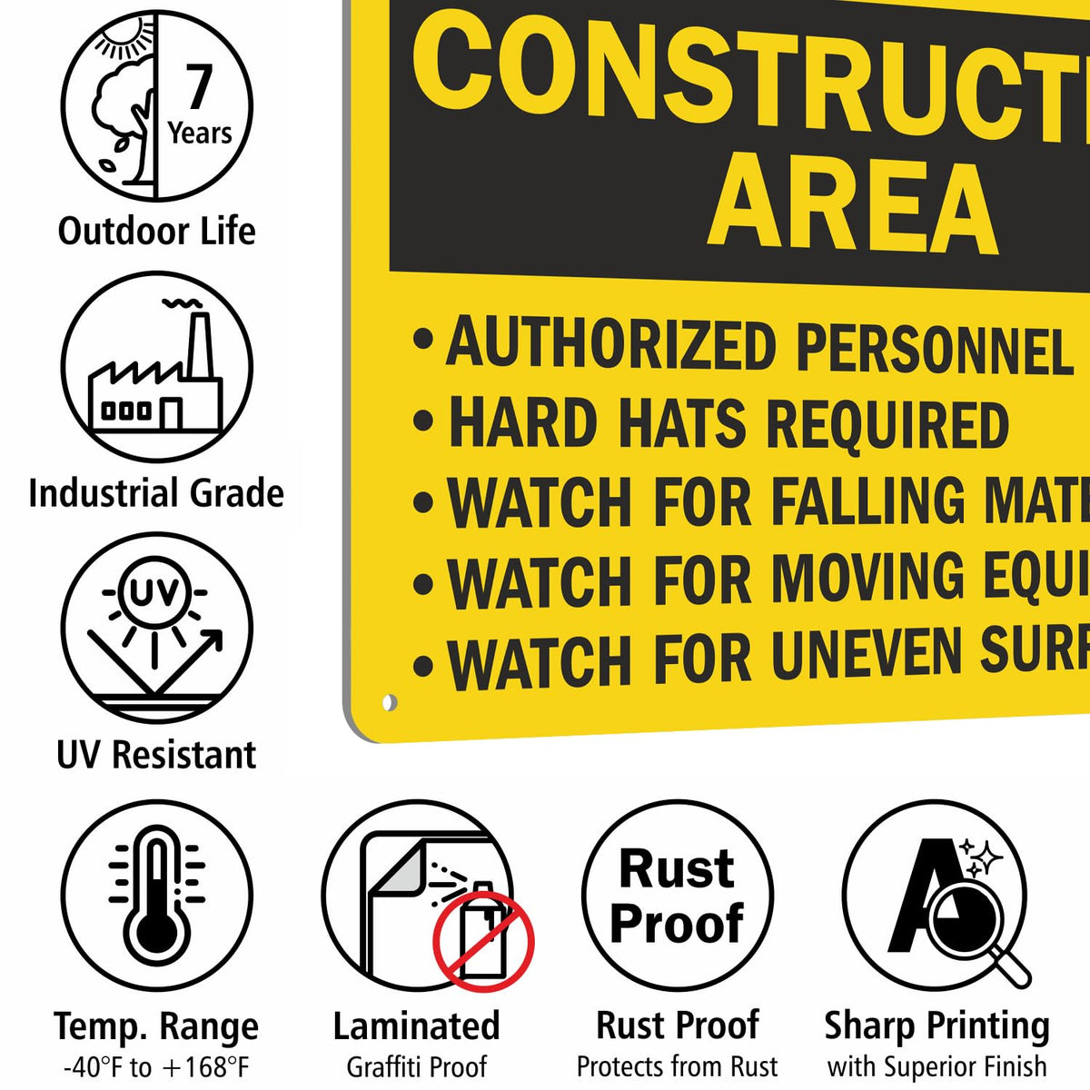 SmartSign "Construction Area - Authorized Personnel Only, Hard Hats Required" Sign | 10" x 14" Aluminum 10" x 14"