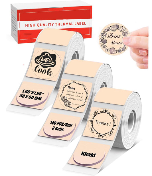 Round M110 Thermal Labels - 1.96"(50MM) Self-Adhesive Circle Sticker Labels Compatible with Phomemo M110 M221 M220 M120 M150 M250 M260 Label Maker, for DIY, Logo, Design, Name Tag, 420PCS Khaki 1.96"x1.96"