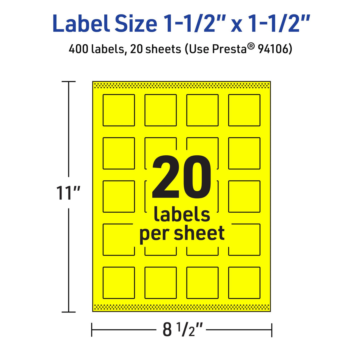Avery Printable Square Labels, Sure Feed Technology, 1-1/2" x 1-1/2", Neon Yellow Labels, Print-to-The-Edge, Laser/Inkjet Printable, 400 Total, Great for Jars and More 400 labels