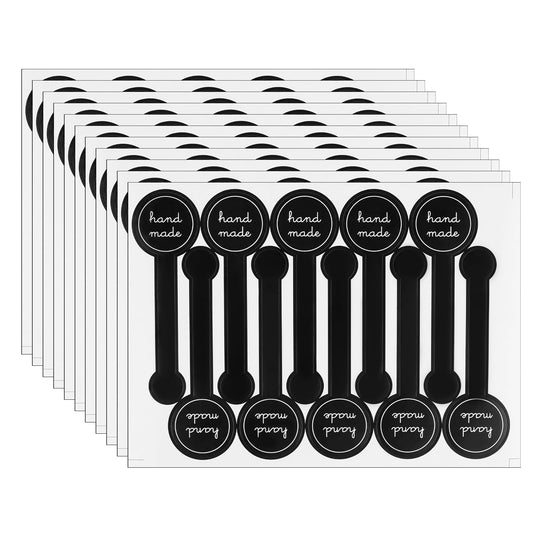 350 Pcs Handmade Food Baking Seal Stickers - Black Long Label Cake Labels, Self-Adhesive Bakery Seals, Tamper-Proof for Pastry Bags, Lollipops, Candy, Bread