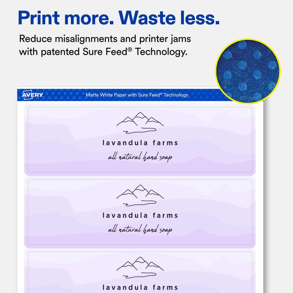 Avery Matte White Rectangle Labels, Sure Feed Technology, 2.25" x 7.75", 400 Matte White Printable Labels 400 labels