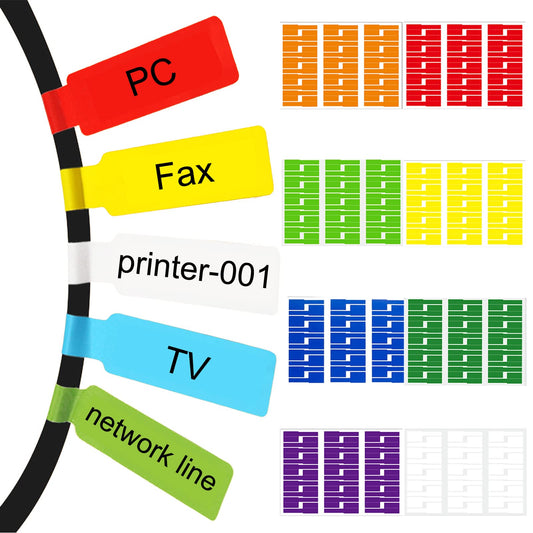 240 Pcs 8 Colours Cable Labels - Tear Resistant Self-Adhesive Identification Tags - Waterproof Wire Cord Label Stickers for Marking & Organizing Cables in Office, Home, School