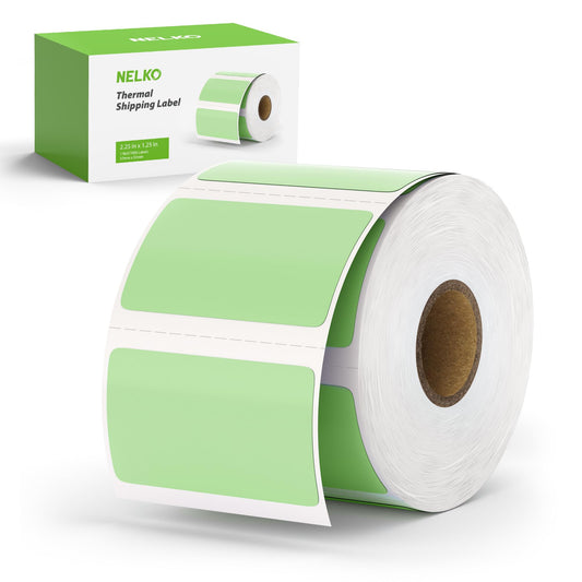 Nelko Genuine 2.25 x 1.25 Direct Thermal Labels, Green Thermal Printer Labels for Thank You Stickers, Self-Adhesive Address Shipping Thermal Label Stickers, 1 Roll,1000 Labels