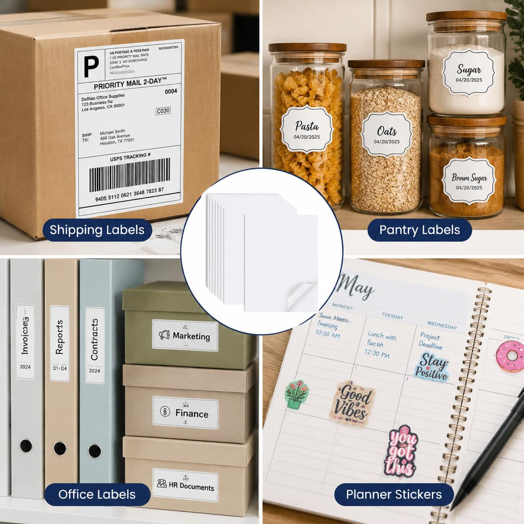 DeBaio Printable Sticker Paper for Inkjet Printer, 100 Sheets 11"x8.5'' Matte Sticker Printer Paper Full Sheet Labels for Laser/Inkjet Printers, Letter Size, Strong Adhesive 11"*8.5"