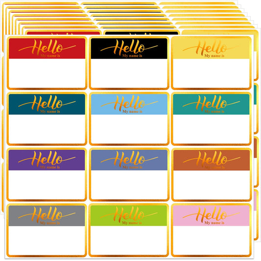 Gold Name Tag Stickers 240 Pcs Gold Foil Hello My Name is Nametags Sticker Christmas Name Tag Sticker for Clothes, Office, Student, Home Name Tags for People, Holiday Name Tags Stickers(2"x3") Multiple Colors (Not Specified) 2*3 INCH