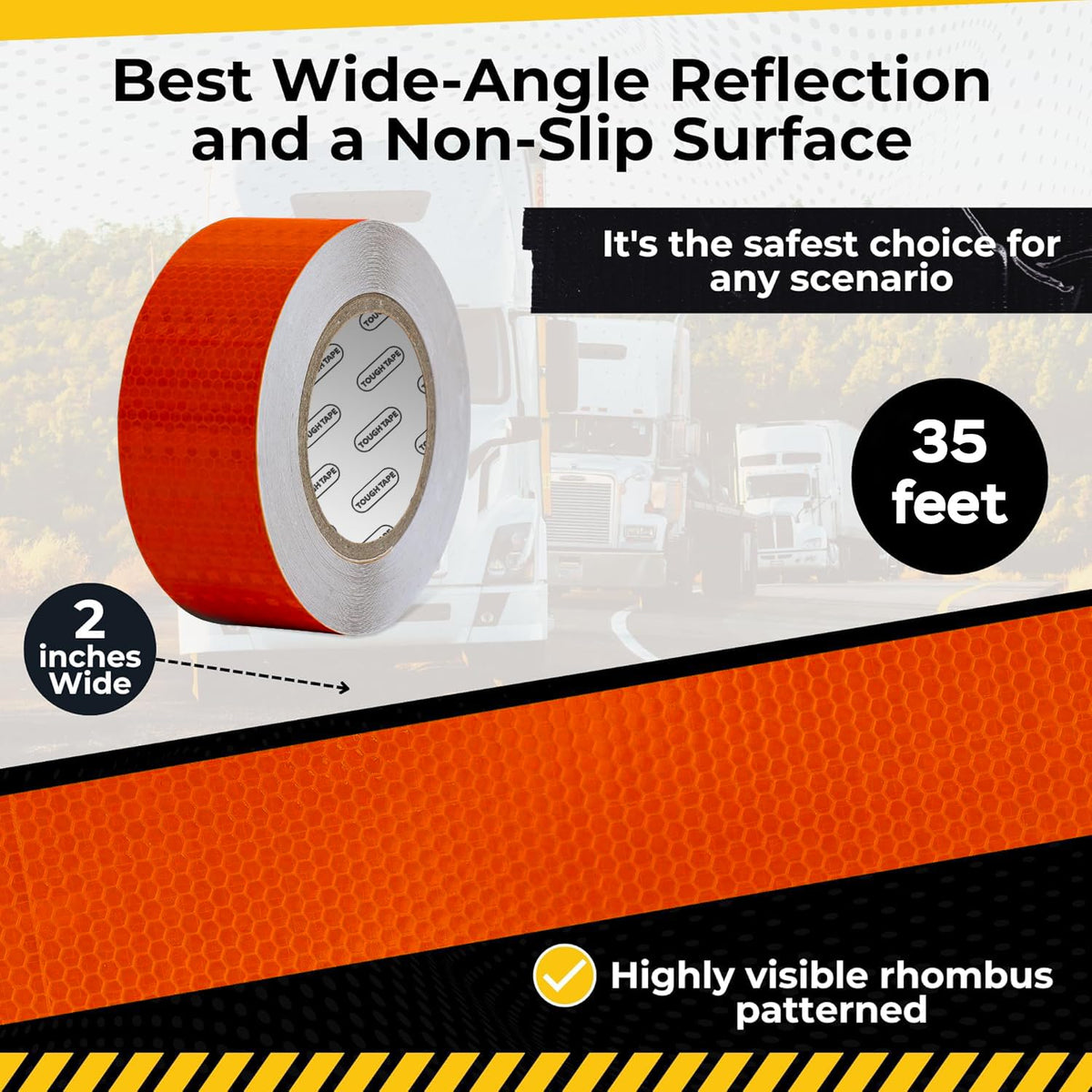 DOT C2 Safety Reflective Tape 2IN x 100 FT - Outdoor Waterproof Conspicuity Tape - Red Reflector Tape for Trailers, Vehicles, Boats - Strong Reflective Safety for Caution Warning Signs