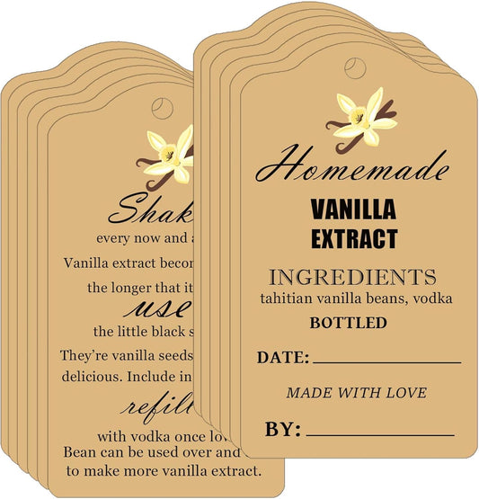 Vanilla Extract Labels with Instructions Homemade Vanilla Tag Card for Handcrafted Vanilla Bottles,Christmas,Kitchen Pantry,Jar,Organization 50 Set