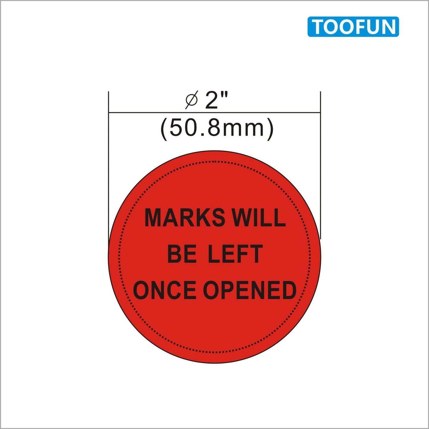 Evident Security Stickers，2"x 2" Round TOOFUN Safety Prevent Opened Labels "Marks Will Be Left Once Opened" Label (10 Sheets, 100 Labels/Red Color) 2"x 2" Round Mark Labels 100pcs
