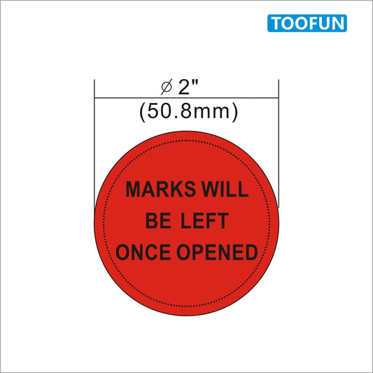 Evident Security Stickers，2"x 2" Round TOOFUN Safety Prevent Opened Labels "Marks Will Be Left Once Opened" Label (10 Sheets, 100 Labels/Red Color) 2"x 2" Round Mark Labels 100pcs