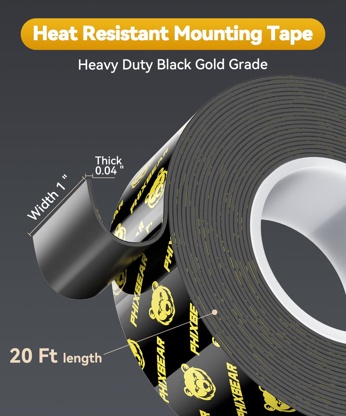 PHIXBEAR Double Sided Tape Heat Resistant Heavy Duty, 1" x 20FT