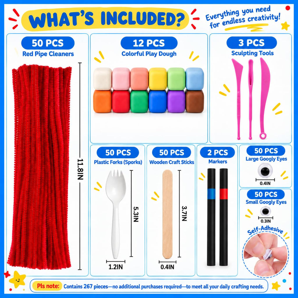 Fork Craft Kit, 50 Sets with Clay, Googly Eyes and Craft Supplies