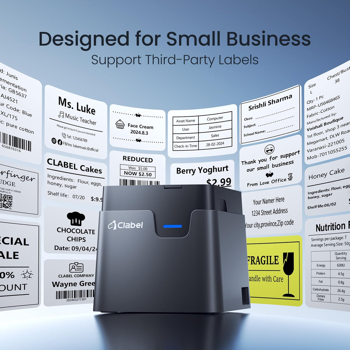 CLABEL 221D 2" Bluetooth Barcode Label Printer for Small Business Gray 2 Inch