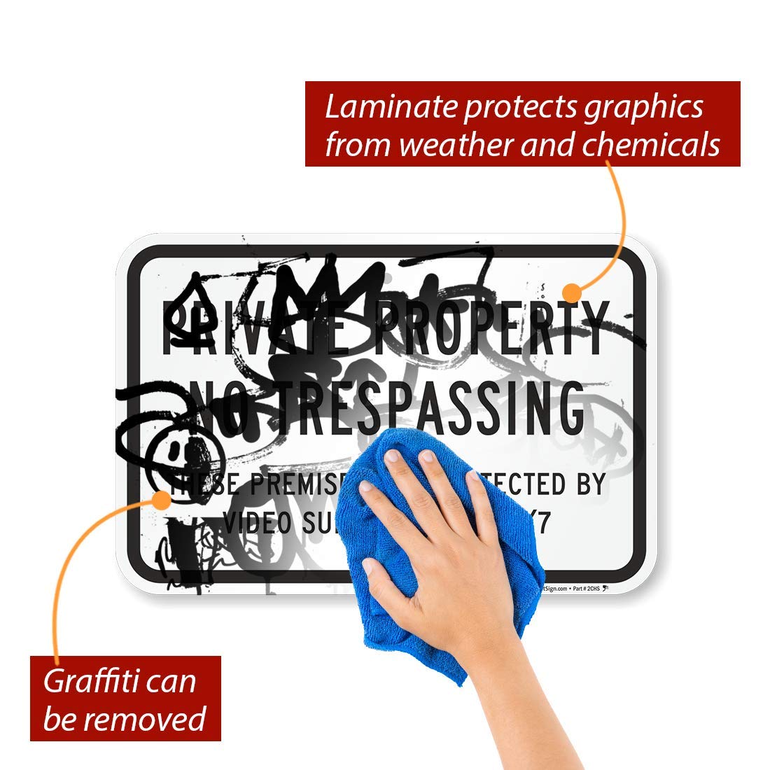 SmartSign - K-7496-AL-12x18 "Private Property - No Trespassing, Protected by Video Surveillance" Sign | 12" x 18" Aluminum 12" x 18" Non-Reflective Aluminum 12" x 18" - Non-Reflective Aluminum