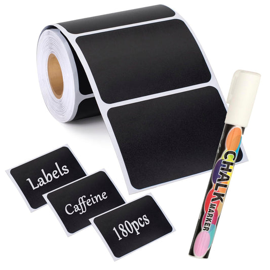 180pcs Chalkboard Labels Sticker Reusable Blackboard Sticker with White Chalk Marker Waterproof Chalkboard Sticker Rectangle Chalkboard Labels for Containers, Mason Jars, Food Storage Rectangular-180 Pcs