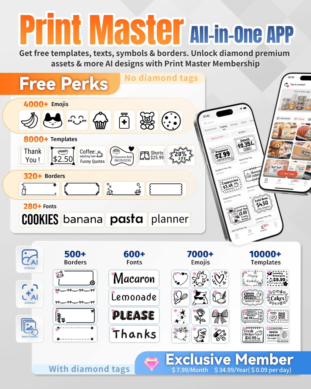 Phomemo M110 Label Maker with 3 Tapes, Bluetooth Portable Thermal Printer Black 1 Printer + 3 Roll Labels