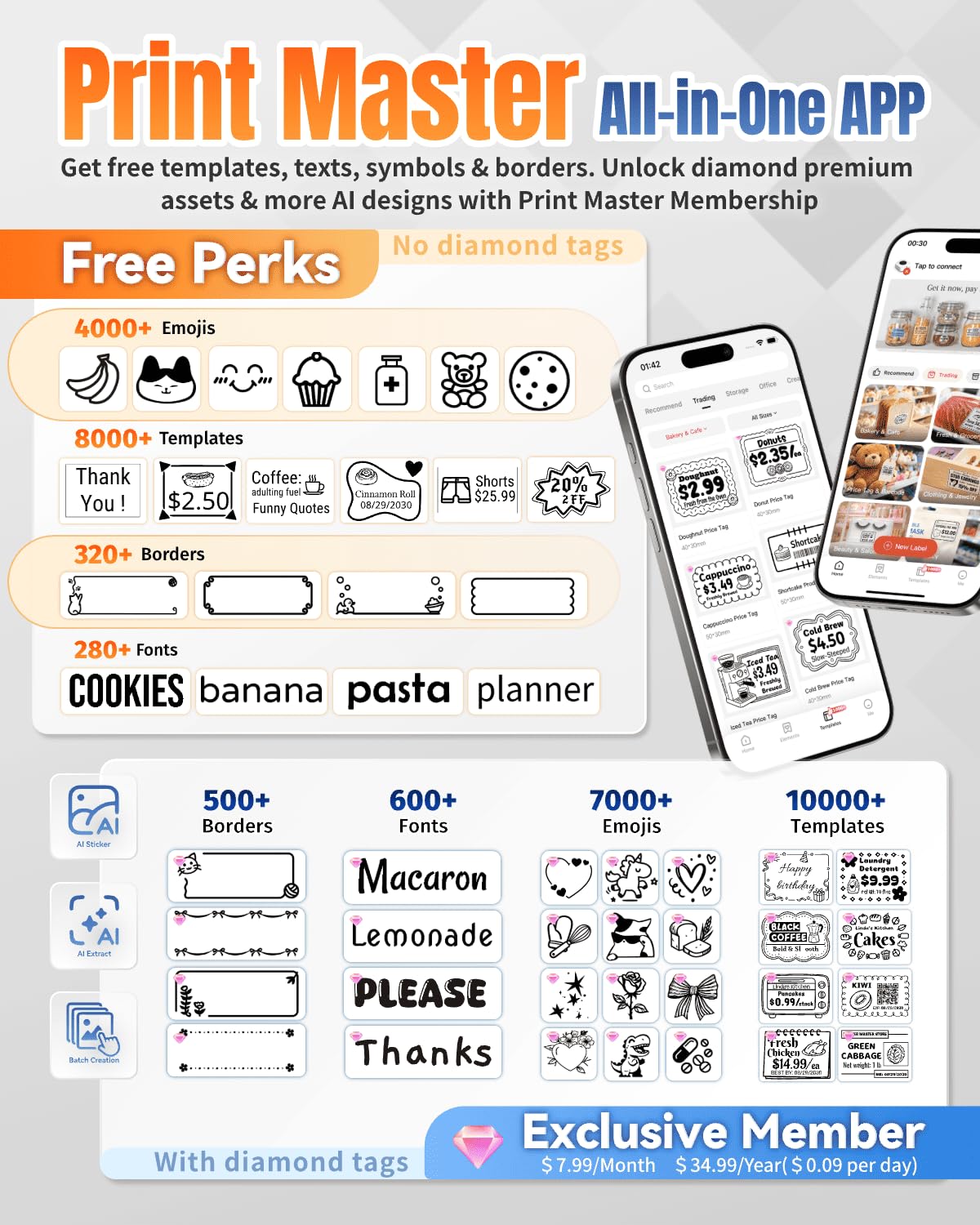 Phomemo M110 Label Maker with 3 Tapes, Bluetooth Portable Thermal Printer Black 1 Printer + 3 Roll Labels