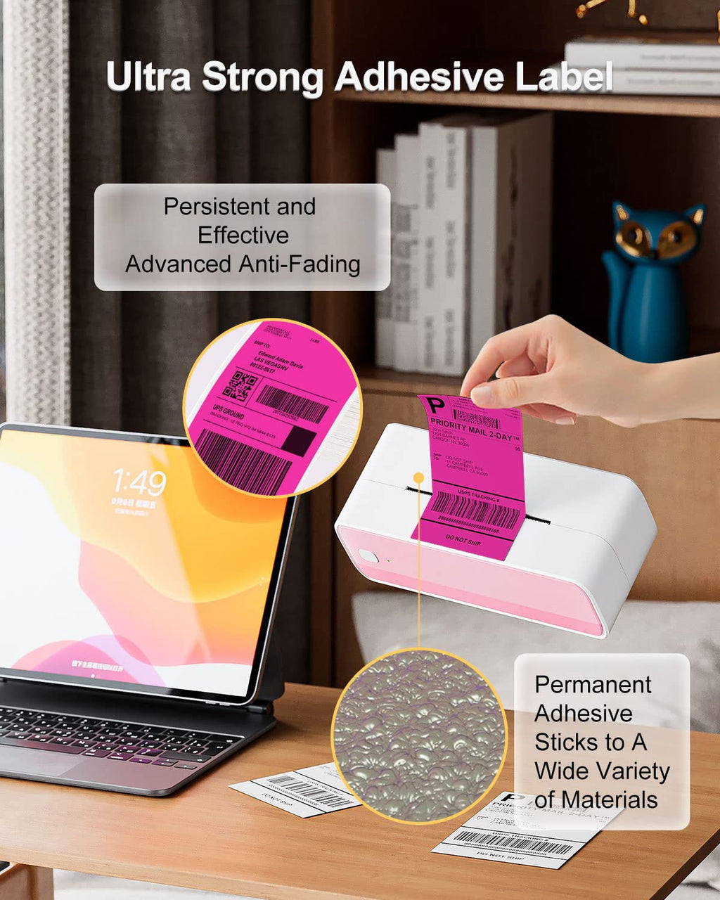 Phomemo 4x6 Thermal Shipping Labels Fan-Fold 500 PCS Adhesive Address Paper Rose 4x6*500