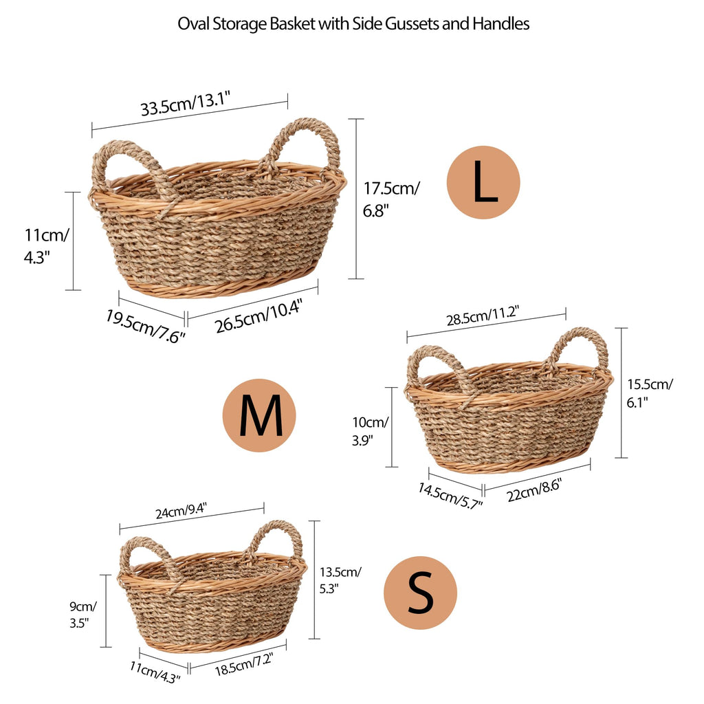 Natural Wicker Seagrass Woven Storage Baskets Set of 3, Oval