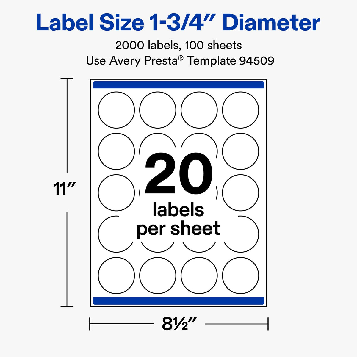 Avery® Matte White Round Labels, 1.75" Diameter, 2000 Total 2,000 labels