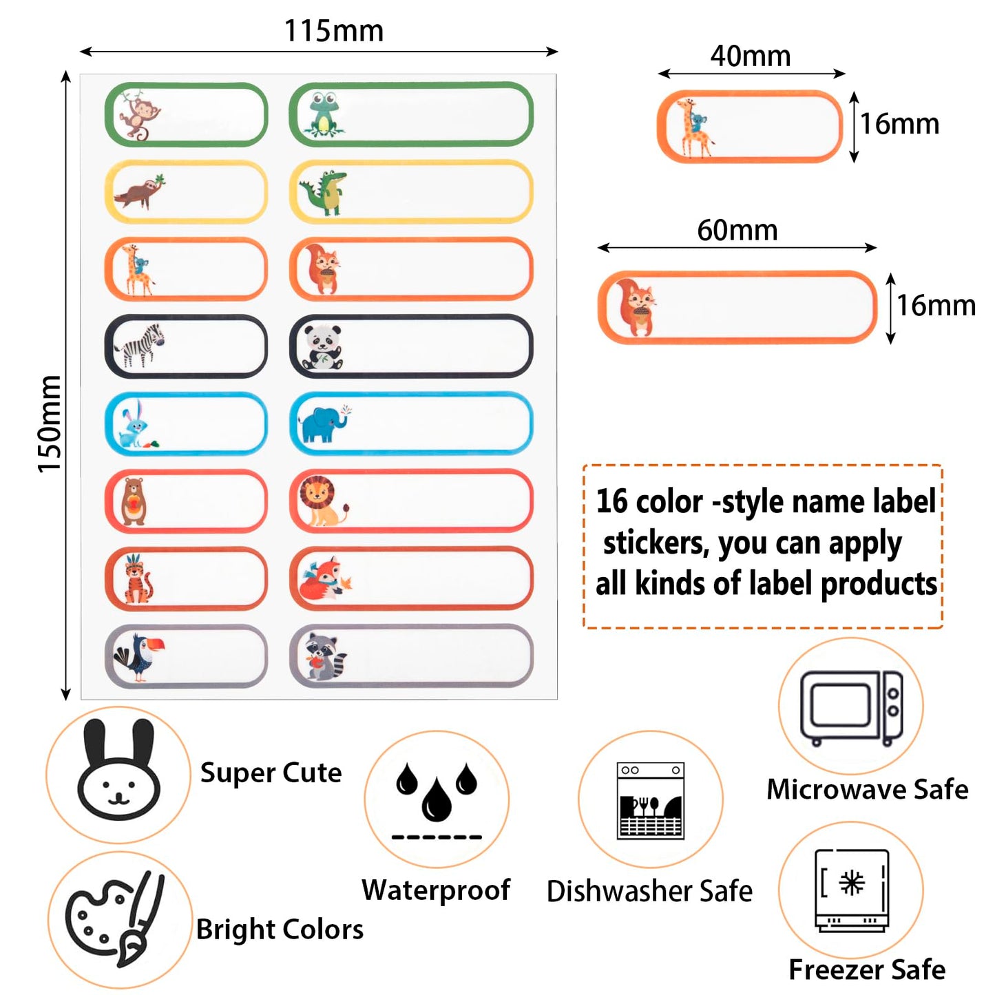 128 Pcs Baby Bottle Waterproof Labels, School Name Labels for Kids, Daycare Labels, Self-Laminating Write-On Waterproof Dishwasher Safe Stickers, Kids Name Tags,Assorted Sizes & Colors Mixed Styles-128pcs