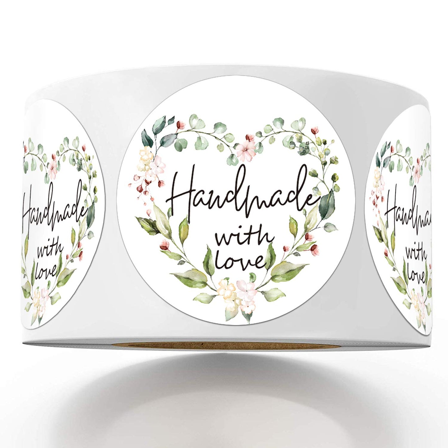 Greenery Handmade Labels, 1.4 In Round, 500 Adhesive Labels per Roll, Handmade Packaging